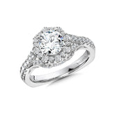 Graduating Diamond Halo & Split Shank Engagement Ring W/ Spiral Diamond Undergallery